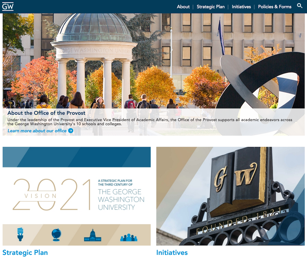Screen shot of the website of the office of the provost